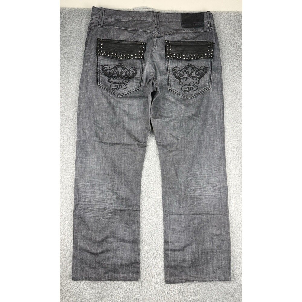 Artful Dodger Jeans Men 38x32 Gray Studded Leather Pocket Y2K Hip Hop Streetwear